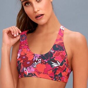 Free People Movement Love Orange Floral Print Sports Bra size Medium new